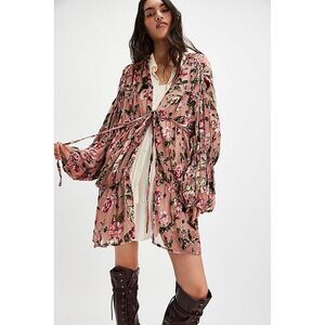 Free People Juliet Velvet Floral Balloon Long Sleeve Kimono Multicolor One Size
